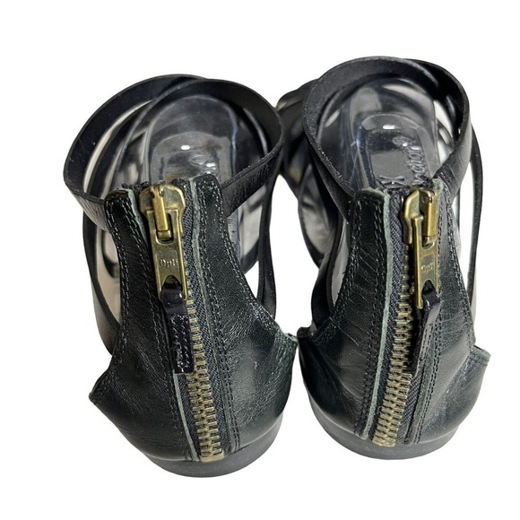 J. Crew Women's Black Leather Strappy Sandals 8 Gladiator Zip Back Made in Italy - Picture 7 of 10